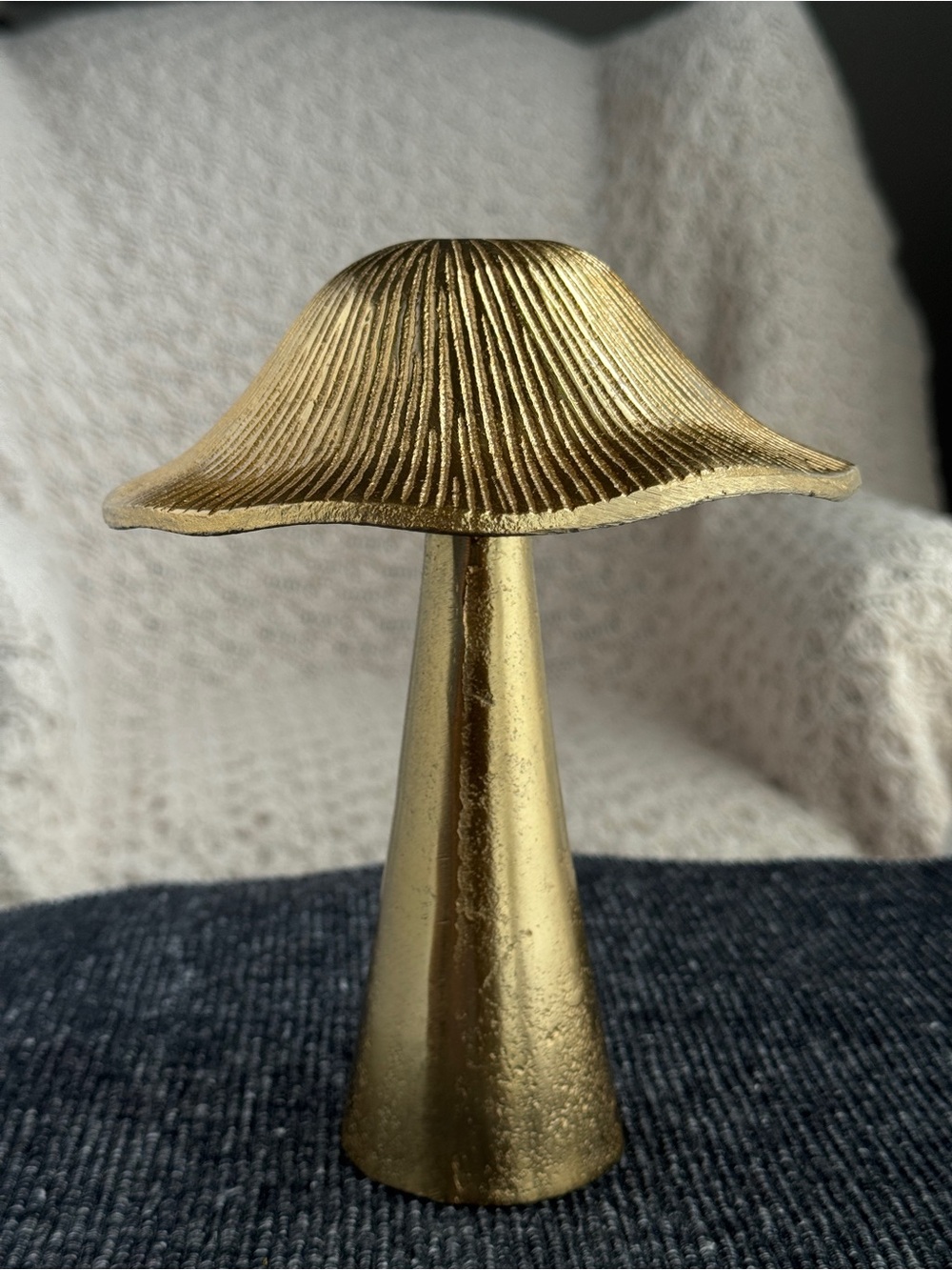 Gold Ribbed Mushroom Decor Sculpture Paperweight Figurine